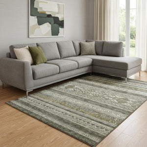 HomeRoots 10' X 14' Taupe Beige & Ivory Southwestern Washable Area Rug with Stain Resistance & UV Protection 657467