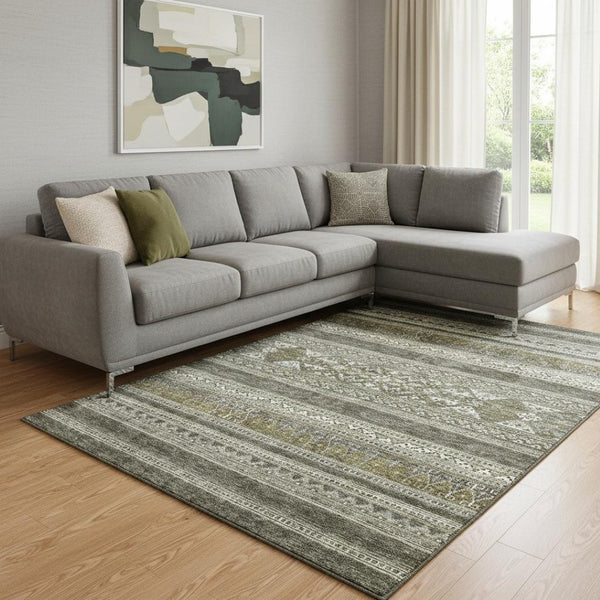HomeRoots 10' X 14' Taupe Beige & Ivory Southwestern Washable Area Rug with Stain Resistance & UV Protection 657467