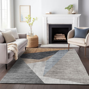 HomeRoots 8' X 10' Stylish Taupe Blue Beige Geometric Area Rug – Washable, Stain-Resistant, UV Protected! 657471