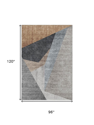 HomeRoots 8' X 10' Stylish Taupe Blue Beige Geometric Area Rug – Washable, Stain-Resistant, UV Protected! 657471