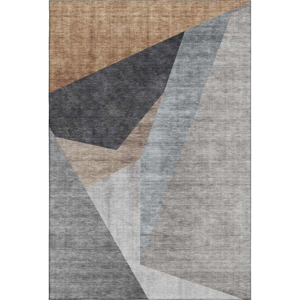 HomeRoots 9' X 12' Washable Taupe, Blue & Beige Geometric Area Rug with UV Protection for High-Traffic Spaces 657472