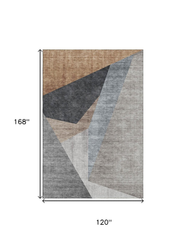 HomeRoots 10' Taupe Blue Beige Geometric Washable Area Rug - UV Protected, Stain Resistant for High Traffic Areas 657473
