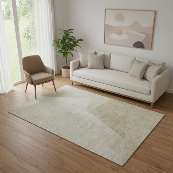 HomeRoots 5' X 8' Beige and Ivory Geometric Area Rug – Washable, UV Protected, Ideal for High-Traffic Spaces 657475