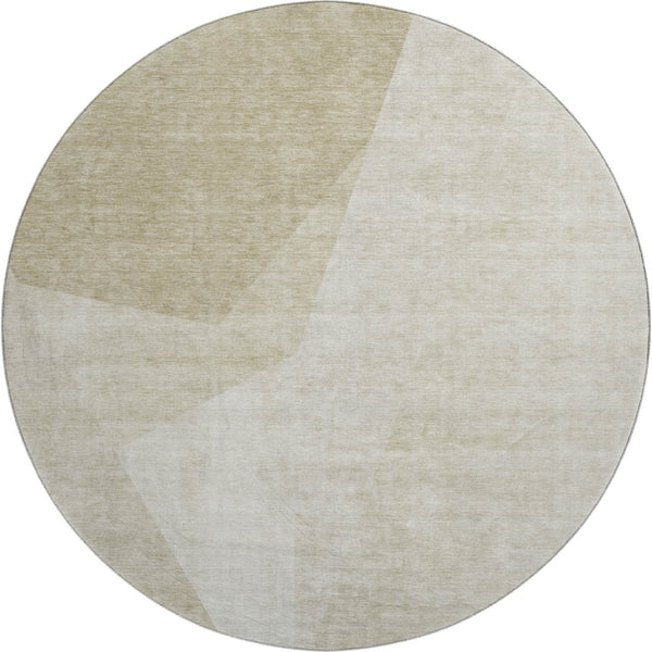HomeRoots 8' Beige and Ivory Geometric Round Rug - Washable, UV-Protected, Nonslip, Ideal for Homes with Kids & Pets 657476
