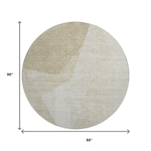 HomeRoots 8' Beige and Ivory Geometric Round Rug - Washable, UV-Protected, Nonslip, Ideal for Homes with Kids & Pets 657476