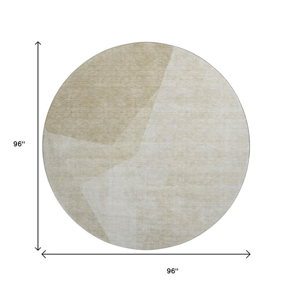 HomeRoots 8' Beige and Ivory Geometric Round Rug - Washable, UV-Protected, Nonslip, Ideal for Homes with Kids & Pets 657476