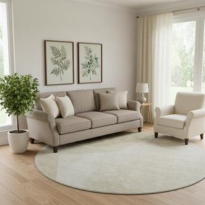 HomeRoots 8' Beige and Ivory Geometric Round Rug - Washable, UV-Protected, Nonslip, Ideal for Homes with Kids & Pets 657476