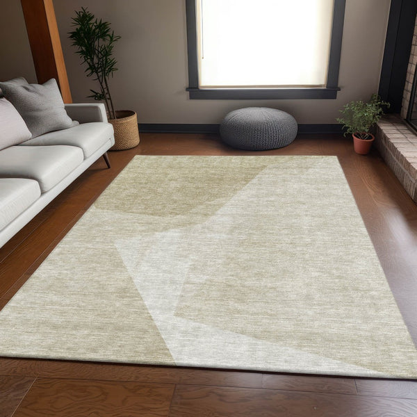 HomeRoots 8' X 10' Beige and Ivory Geometric Washable Area Rug - UV Protection, Stain Resistant, Durable Design 657477