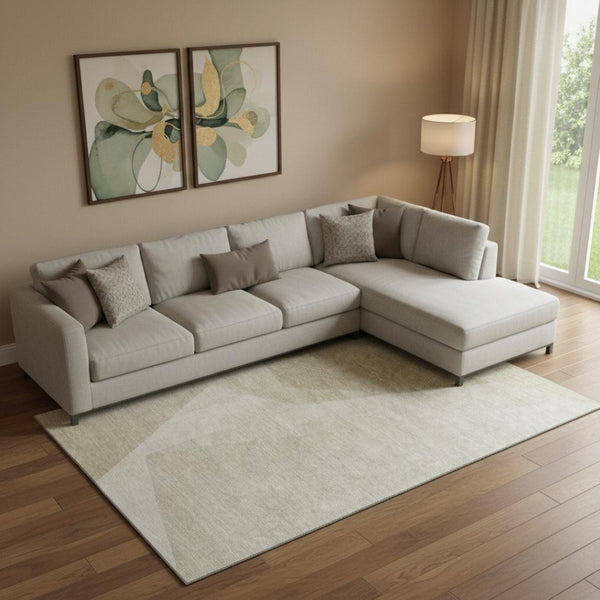 HomeRoots 8' X 10' Beige and Ivory Geometric Washable Area Rug - UV Protection, Stain Resistant, Durable Design 657477