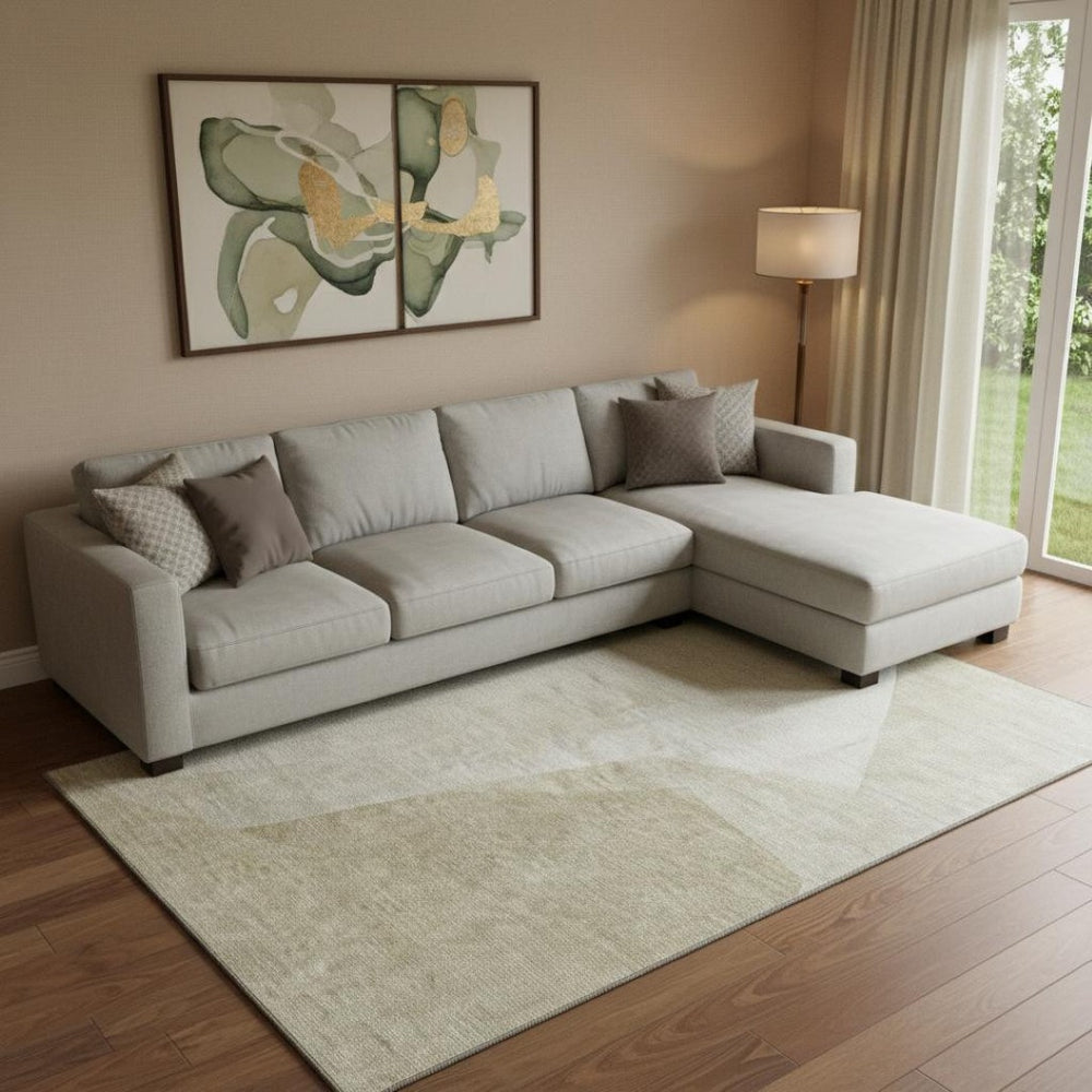HomeRoots 9' X 12' Beige and Ivory Geometric Area Rug - Washable, UV Protected, Ideal for Homes with Kids & Pets 657478