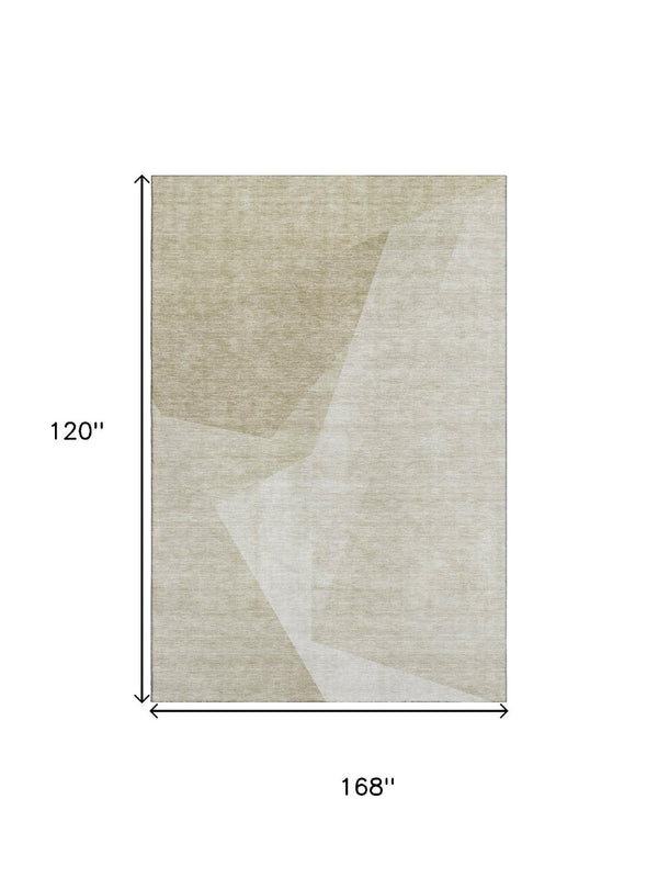 HomeRoots 10' X 14' Beige and Ivory Geometric Area Rug - Washable, UV Protected, Durable for Homes with Kids & Pets 657479