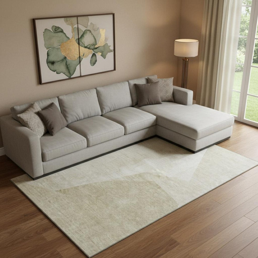 HomeRoots 10' X 14' Beige and Ivory Geometric Area Rug - Washable, UV Protected, Durable for Homes with Kids & Pets 657479