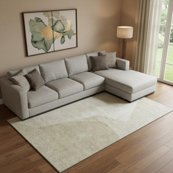 HomeRoots 10' X 14' Beige and Ivory Geometric Area Rug - Washable, UV Protected, Durable for Homes with Kids & Pets 657479