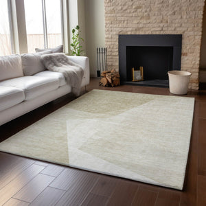 HomeRoots 10' X 14' Beige and Ivory Geometric Area Rug - Washable, UV Protected, Durable for Homes with Kids & Pets 657479
