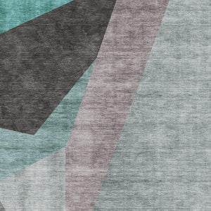 HomeRoots 5' X 8' Teal Gray & Ivory Geometric Area Rug - Washable, UV Protected, Durable & Stylish Accent Piece 657487
