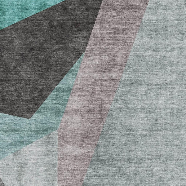 HomeRoots 5' X 8' Teal Gray & Ivory Geometric Area Rug - Washable, UV Protected, Durable & Stylish Accent Piece 657487