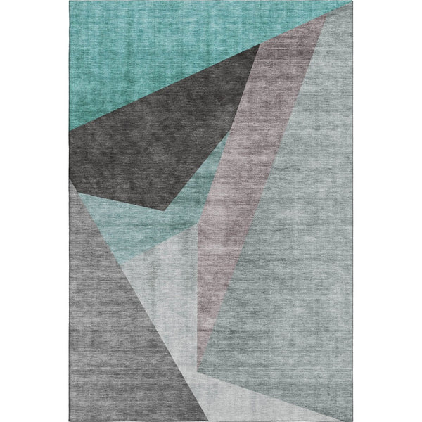 HomeRoots 8' X 10' Stylish Teal Gray Ivory Geometric Area Rug - Washable, Durable, UV Protected for High Traffic 657489