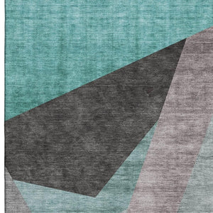 HomeRoots 8' X 10' Stylish Teal Gray Ivory Geometric Area Rug - Washable, Durable, UV Protected for High Traffic 657489
