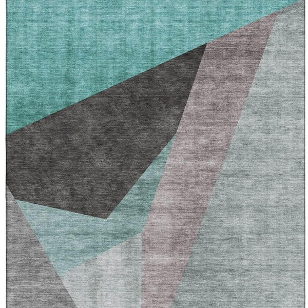 HomeRoots 8' X 10' Stylish Teal Gray Ivory Geometric Area Rug - Washable, Durable, UV Protected for High Traffic 657489
