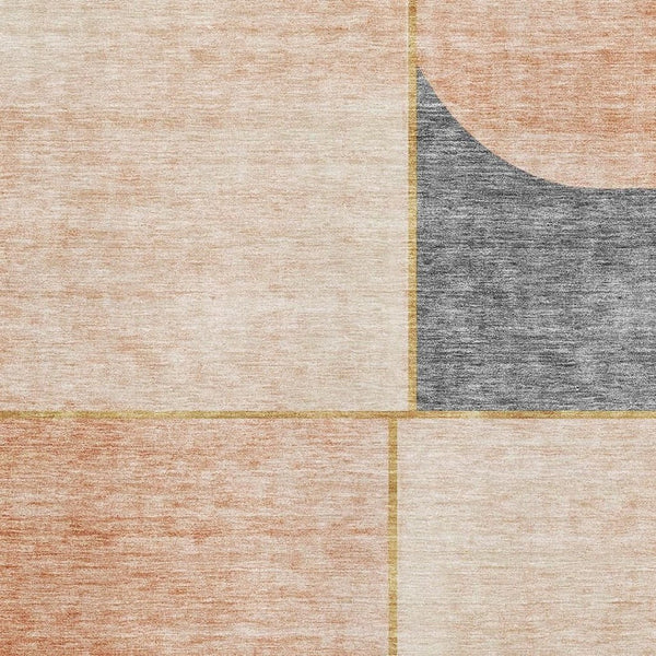 HomeRoots 5' X 8' Coral Gray Gold Geometric Area Rug - Washable, UV-Protected, Stain-Resistant for Modern Homes 657493