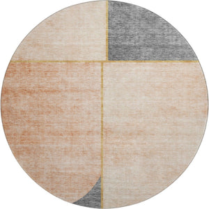 HomeRoots 8' Stylish Coral Gray & Gold Geometric Washable Round Rug - UV Protected, Durable & Easy Care 657494