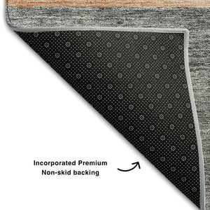 HomeRoots 8' Stylish Coral Gray & Gold Geometric Washable Round Rug - UV Protected, Durable & Easy Care 657494