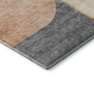 HomeRoots 8' Stylish Coral Gray & Gold Geometric Washable Round Rug - UV Protected, Durable & Easy Care 657494