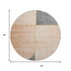 HomeRoots 8' Stylish Coral Gray & Gold Geometric Washable Round Rug - UV Protected, Durable & Easy Care 657494
