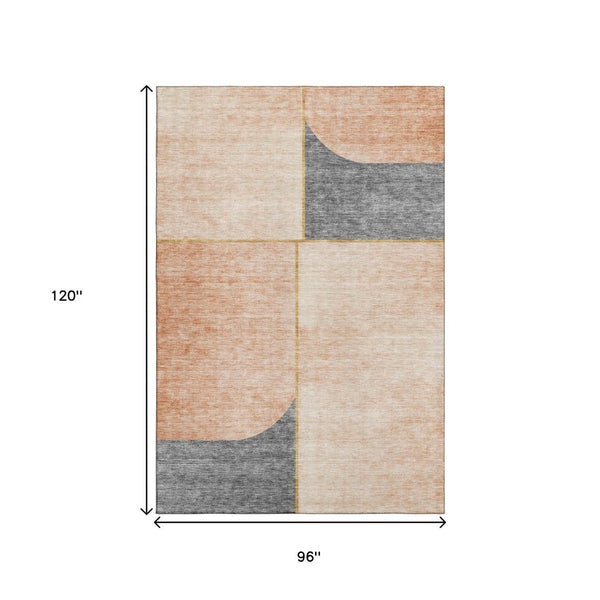 HomeRoots 8' X 10' Coral Gray & Gold Geometric Area Rug - Washable, UV-Protected, Perfect for High-Traffic Spaces! 657495