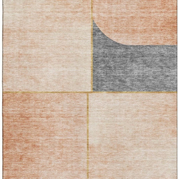 HomeRoots 8' X 10' Coral Gray & Gold Geometric Area Rug - Washable, UV-Protected, Perfect for High-Traffic Spaces! 657495