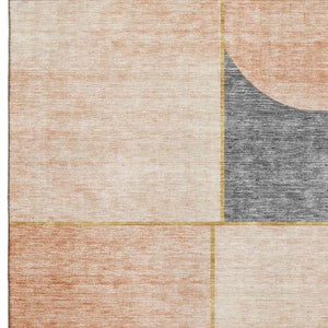 HomeRoots 8' X 10' Coral Gray & Gold Geometric Area Rug - Washable, UV-Protected, Perfect for High-Traffic Spaces! 657495