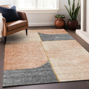 HomeRoots 10' Coral Gray & Gold Geometric Area Rug - Washable, UV Protected, Stain Resistant for Modern Spaces 657497