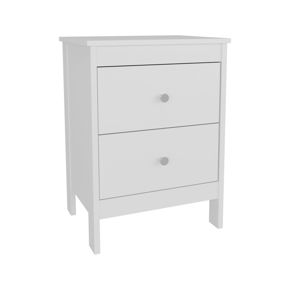 English Elm Nightstand, White 2-Drawer Engineered Wood Nightstand with Smooth-Glide Storage and Modern Silhouette B097P350291