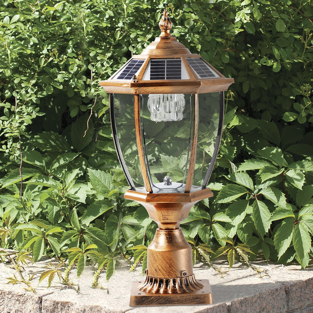 English Elm 20"(H) Golden Solar Lantern Vintage LED Garden Light with Elegant Glass, Auto-On for Paths W1340133339