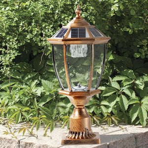 English Elm 20"(H) Golden Solar Lantern Vintage LED Garden Light with Elegant Glass, Auto-On for Paths W1340133339