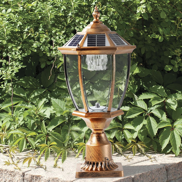 English Elm 20"(H) Golden Solar Lantern Vintage LED Garden Light with Elegant Glass, Auto-On for Paths W1340133339