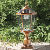 Retro Gold Solar Column Headlight with Dimmable LED - Outdoor Landscape Lighting - 1 Pack