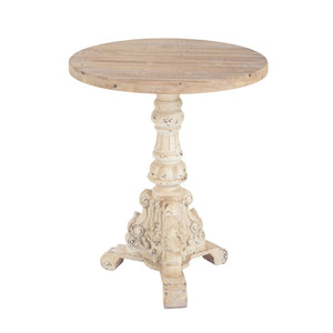 English Elm Accent Pedestal Table Solid Wood Top Antique White Base Round Farmhouse Living Room N772P287832B