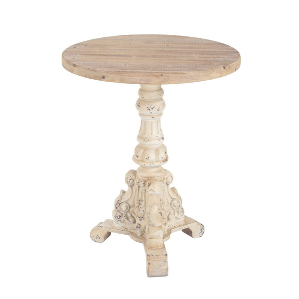 English Elm Accent Pedestal Table Solid Wood Top Antique White Base Round Farmhouse Living Room N772P287832B