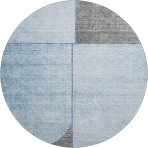 HomeRoots 8' Sky Blue & Gray Geometric Round Rug - Washable, UV-Protected, Modern Design for Busy Homes 657500