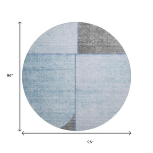 HomeRoots 8' Sky Blue & Gray Geometric Round Rug - Washable, UV-Protected, Modern Design for Busy Homes 657500