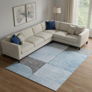 HomeRoots 8' X 10' Sky Blue and Gray Geometric Area Rug – Washable, UV-Protected, Durable for High-Traffic Spaces 657501