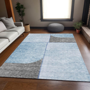 HomeRoots 8' X 10' Sky Blue and Gray Geometric Area Rug – Washable, UV-Protected, Durable for High-Traffic Spaces 657501