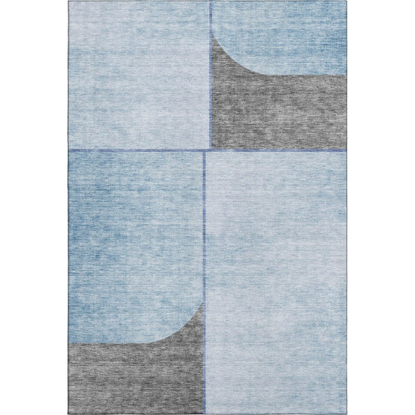 HomeRoots 8' X 10' Sky Blue and Gray Geometric Area Rug – Washable, UV-Protected, Durable for High-Traffic Spaces 657501