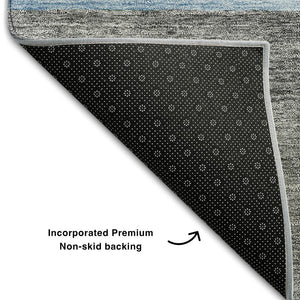 HomeRoots 8' X 10' Sky Blue and Gray Geometric Area Rug – Washable, UV-Protected, Durable for High-Traffic Spaces 657501