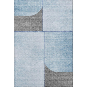 HomeRoots 8' X 10' Sky Blue and Gray Geometric Area Rug – Washable, UV-Protected, Durable for High-Traffic Spaces 657501