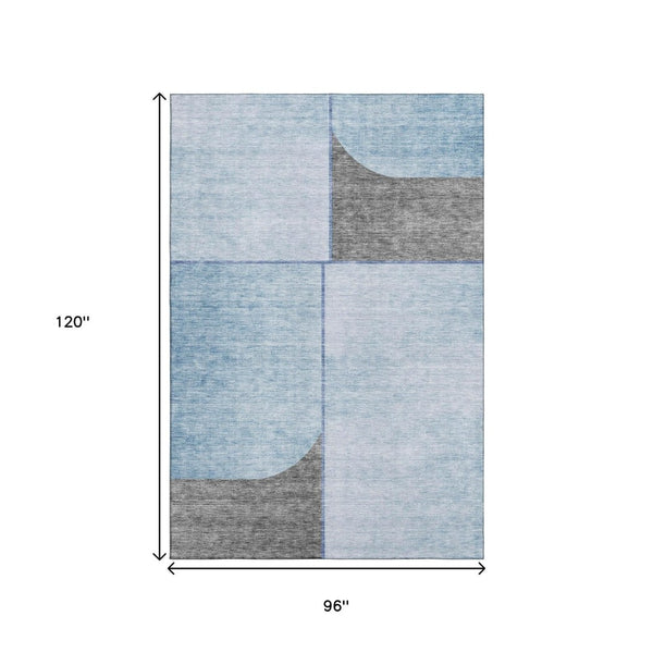 HomeRoots 8' X 10' Sky Blue and Gray Geometric Area Rug – Washable, UV-Protected, Durable for High-Traffic Spaces 657501