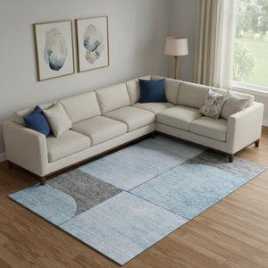 HomeRoots 10' X 14' Sky Blue & Gray Geometric Washable Area Rug - Durable, Stylish, UV Protected for Family Life 657503