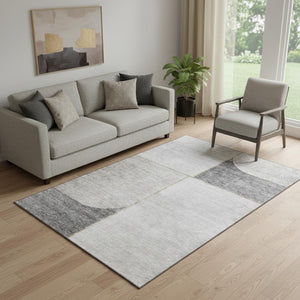 HomeRoots 5' X 8' Stylish Taupe and Gray Geometric Area Rug - Washable, UV Protected, Perfect for Busy Homes! 657505