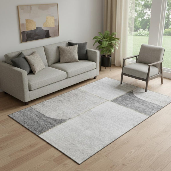 HomeRoots 5' X 8' Stylish Taupe and Gray Geometric Area Rug - Washable, UV Protected, Perfect for Busy Homes! 657505